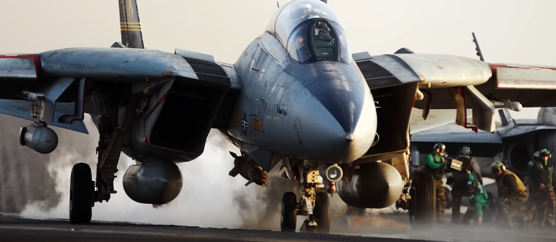 Frontal view of F-14 Tomcat aircraft