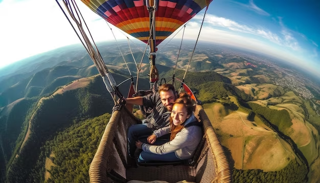 Boy and girl in a hot air balloon