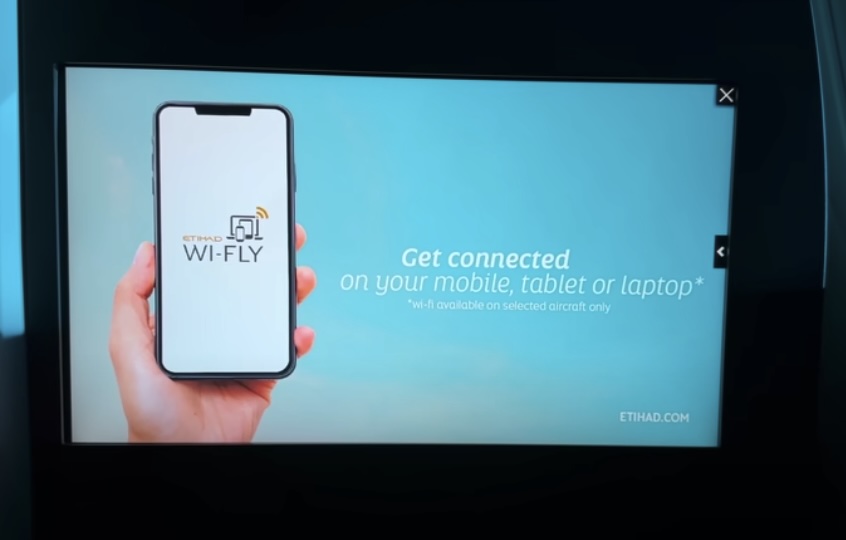 Airplane screen displaying WiFi