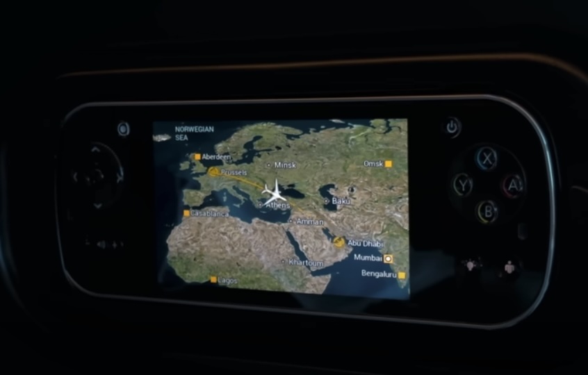 Airplane screen displaying a map
