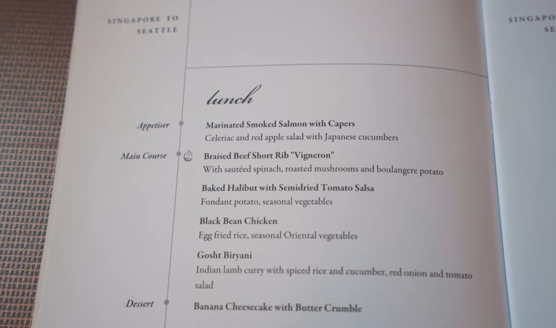 a close-up view of the airplane menu of lunch
