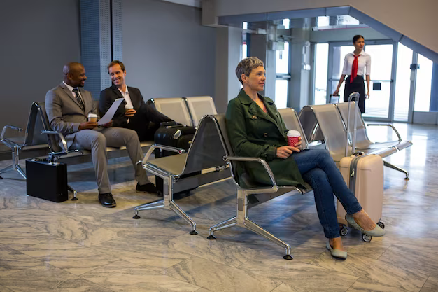 People waiting to board the plane in the lounge