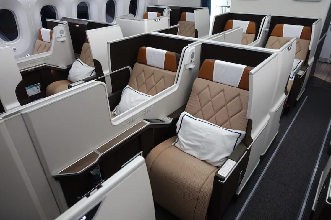 Business class cabin on an airplane